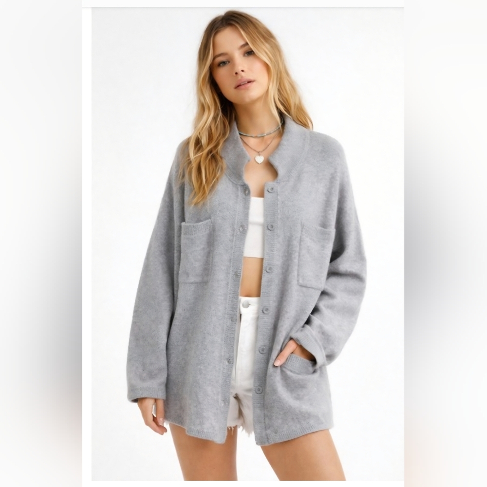 Aerie Light Gray Button-Up Sweater Cardigan